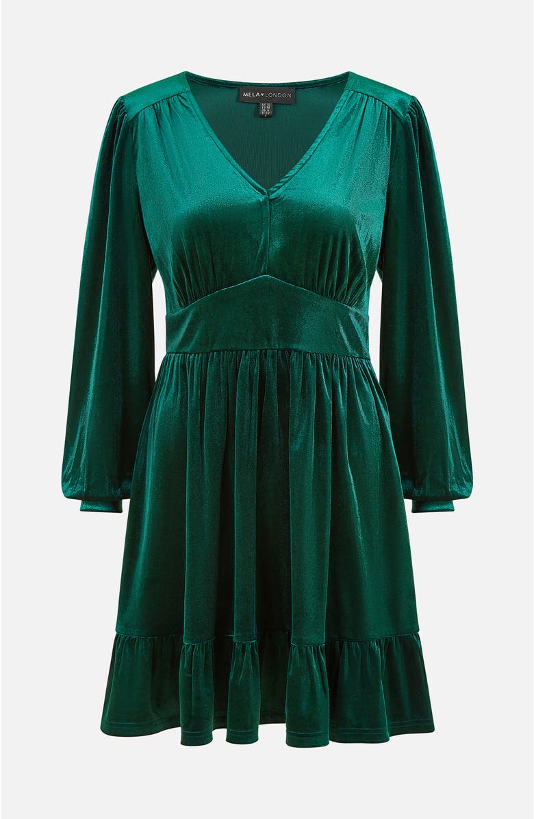 Yumi Velvet Long Sleeve Skater Dress, Alternate, color, Green