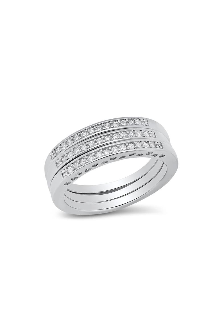 Set of 3 18K White Gold Plated Simulated Diamond Rings, Main, color, SILVER