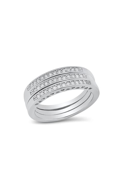 Set of 3 18K White Gold Plated Simulated Diamond Rings