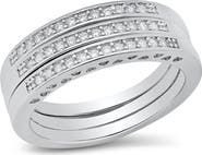 HMY JEWELRY Set of 3 18K White Gold Plated Simulated Diamond Rings