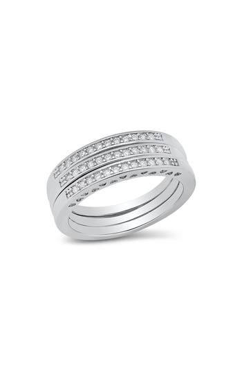 Hmy Jewelry Set Of 3 18k White Gold Plated Simulated Diamond Rings In Metallic