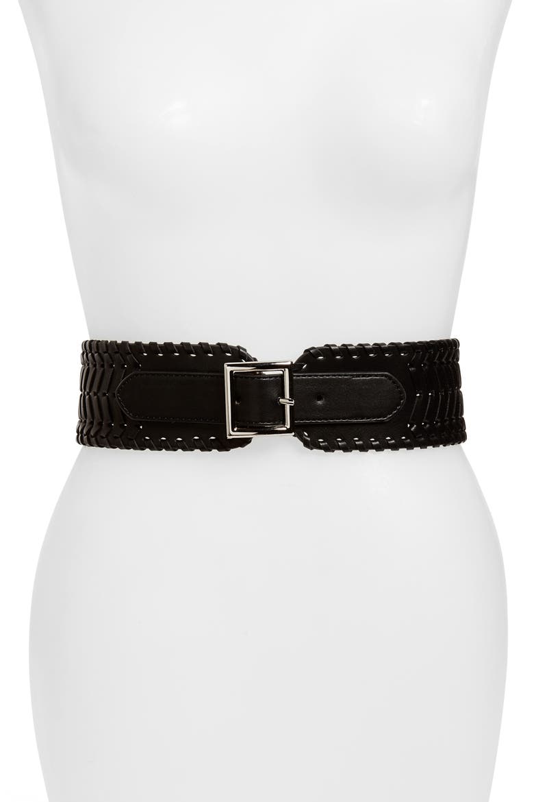 Whipstitch Stretch Belt, Main, color, BLACK