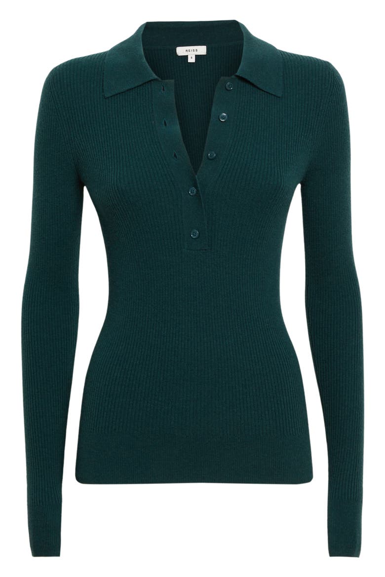 Sienna Rib Wool Blend Polo Sweater, Alternate, color, GREEN