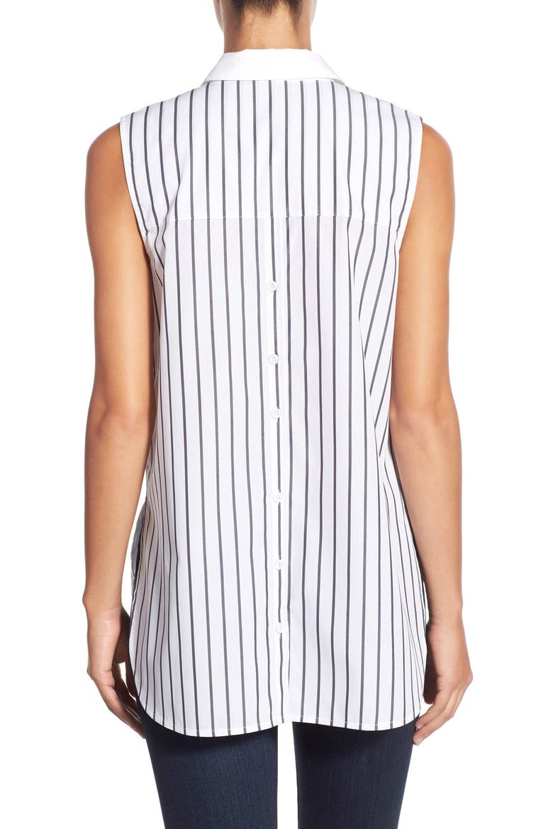 Sleeveless Colorblock Button Back Poplin Top, Alternate, color, WHITE- GREY STRIPE COLORBLOCK