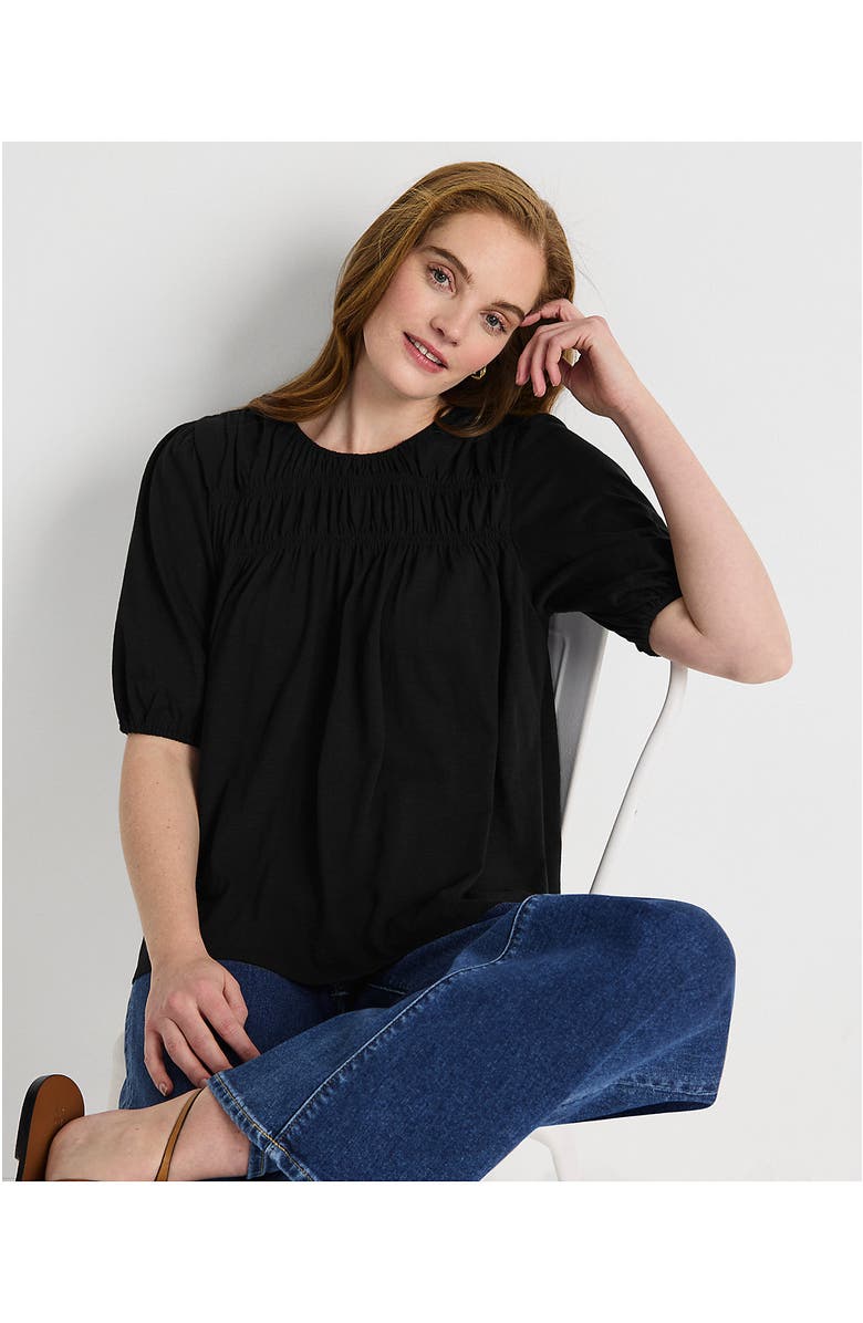 Lands' End Smocked Crew Puff Sleeve Top, Alternate, color,