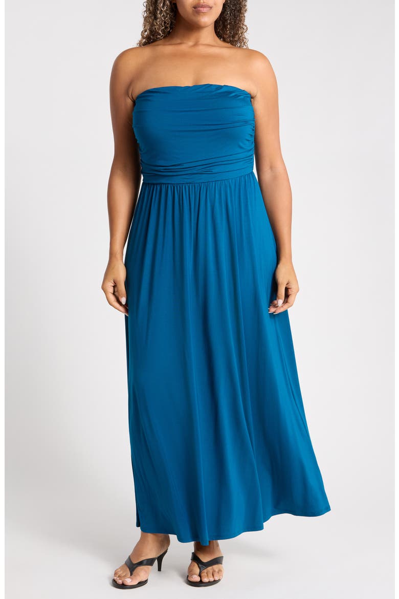 Strapless Maxi Dress, Main, color, TEAL BLUE