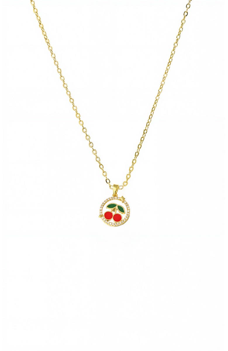 BY ADINA EDEN Red & Green Enamel Cherry Cutout Disc Necklace, Main, color, Red