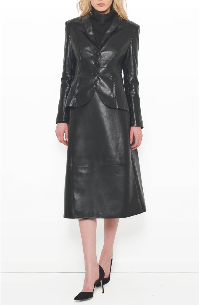 AS by DF Denise Upcycled Tailord Leather Blazer, Alternate, color, Black