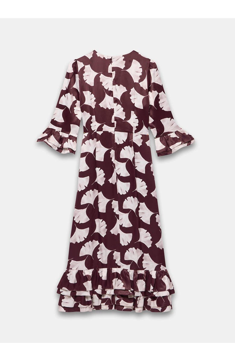 MINT VELVET Leaf Print Midi Dress, Alternate, color, Burgundy