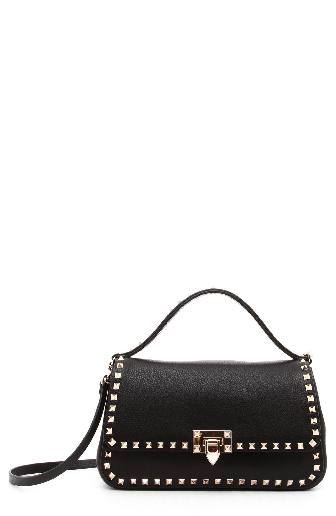 Valentino Garavani Medium Rockstud Leather Top Handle Bag, Main, color, 