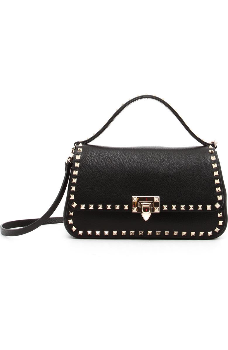 Valentino Garavani Medium Rockstud Leather Top Handle Bag, Main, color,