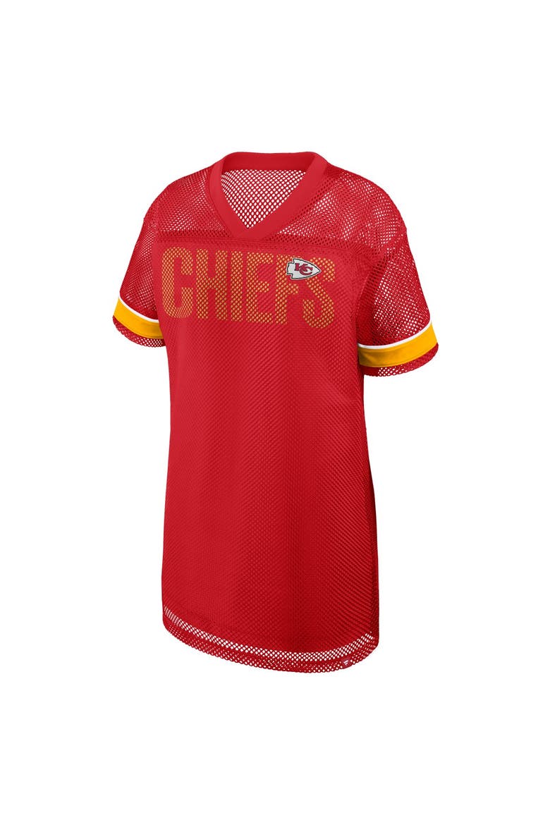 Women's Fanatics  Red Kansas City Chiefs Oversized Team First Deep Route Mesh V-Neck Dress, Alternate, color, Red