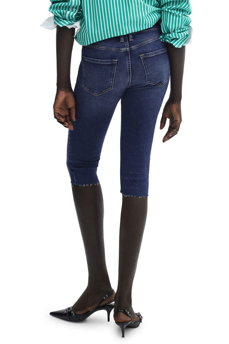 Raw Hem Low Rise Skinny Denim Bermuda Shorts, Alternate, color, DARK BLUE