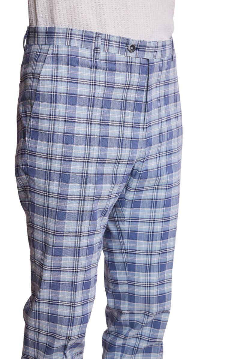 PAISLEY & GRAY Downing Slim Flat Front Plaid Stretch Cotton Dress Pants, Alternate, color, Blue Madras Check