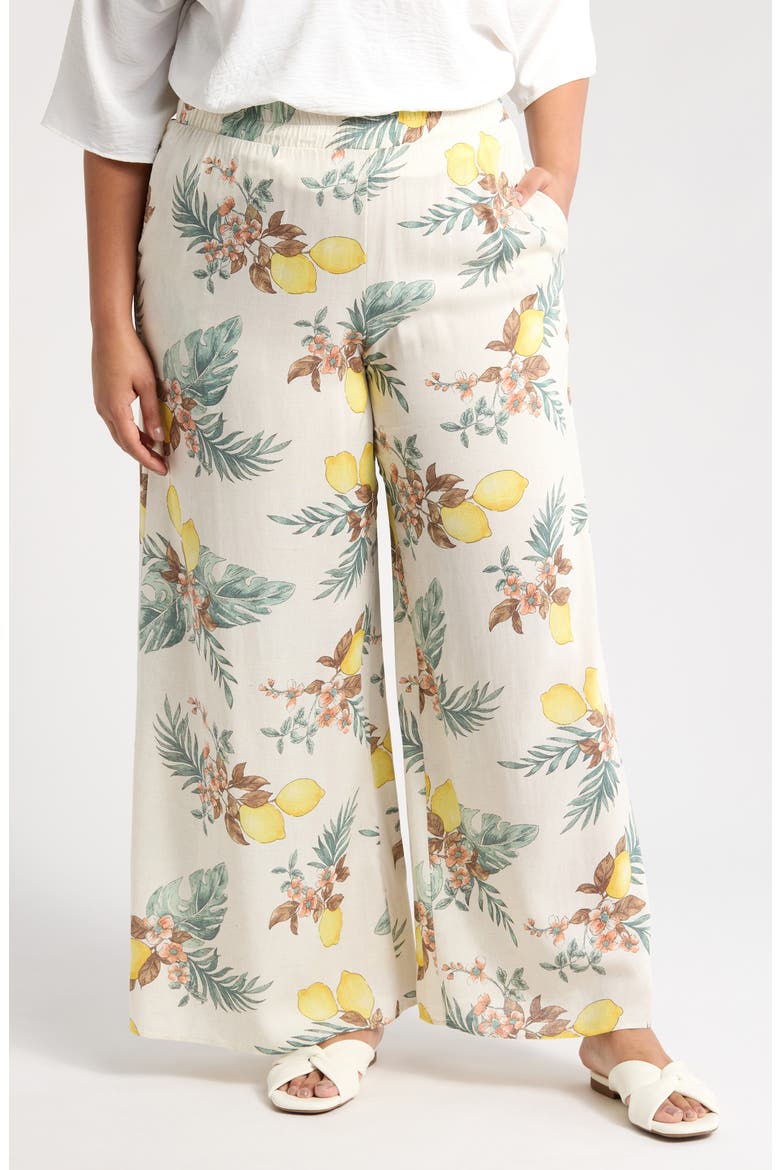 Lemon Print Wide Leg Pants, Main, color, TAUPE