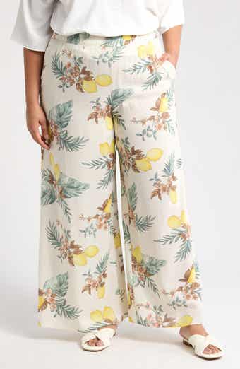 Renee C Lemon Print Wide Leg Pants