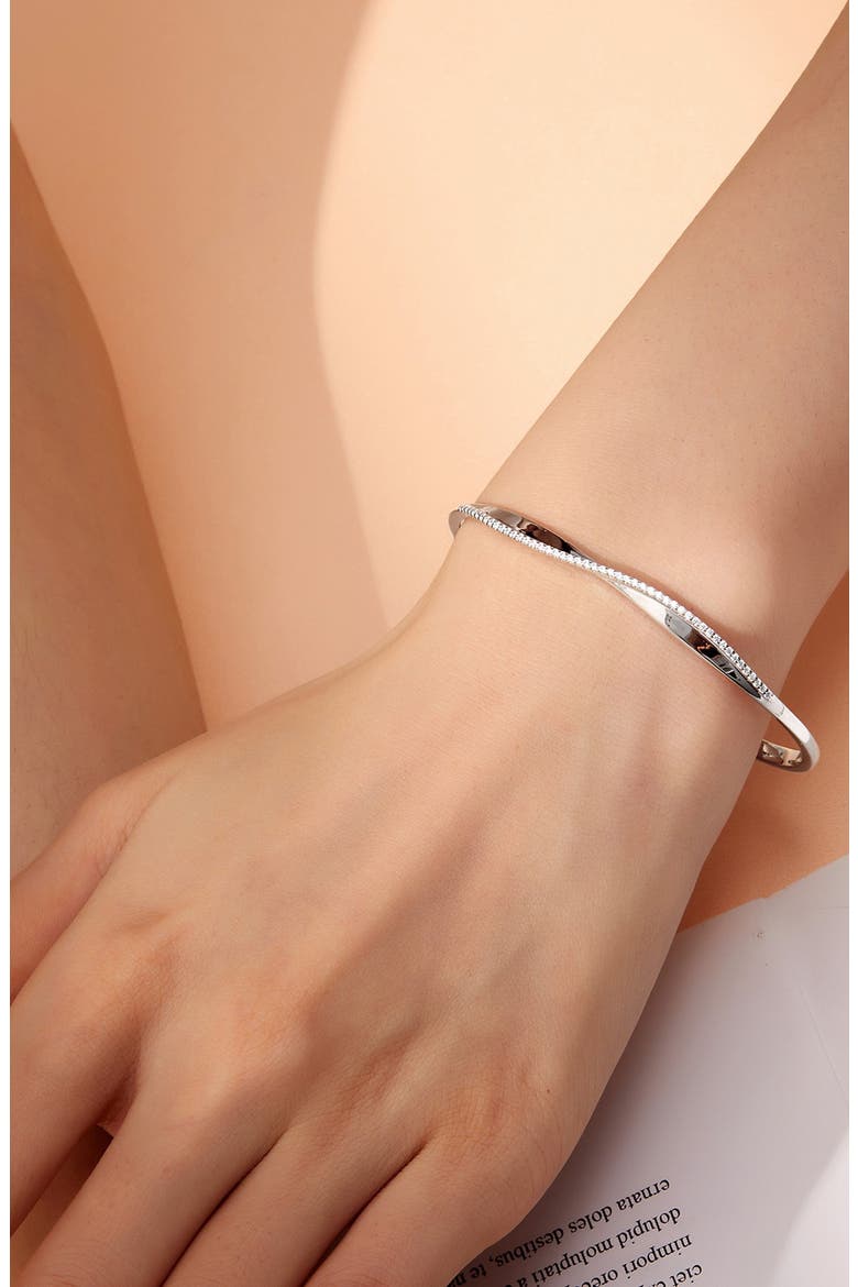 Pavé Simulated Diamond Twisted Bangle Bracelet, Alternate, color, WHITE/ SILVER