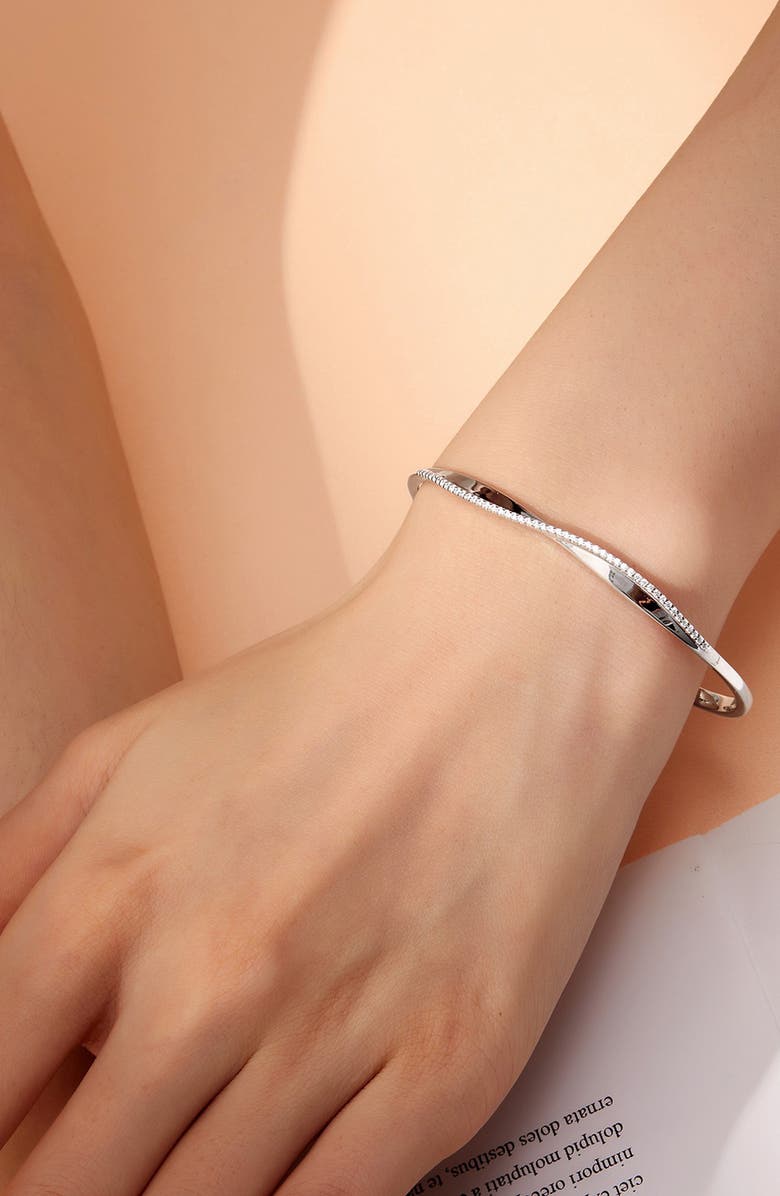 Lafonn Pavé Simulated Diamond Twisted Bangle Bracelet, Alternate, color, White/ Silver