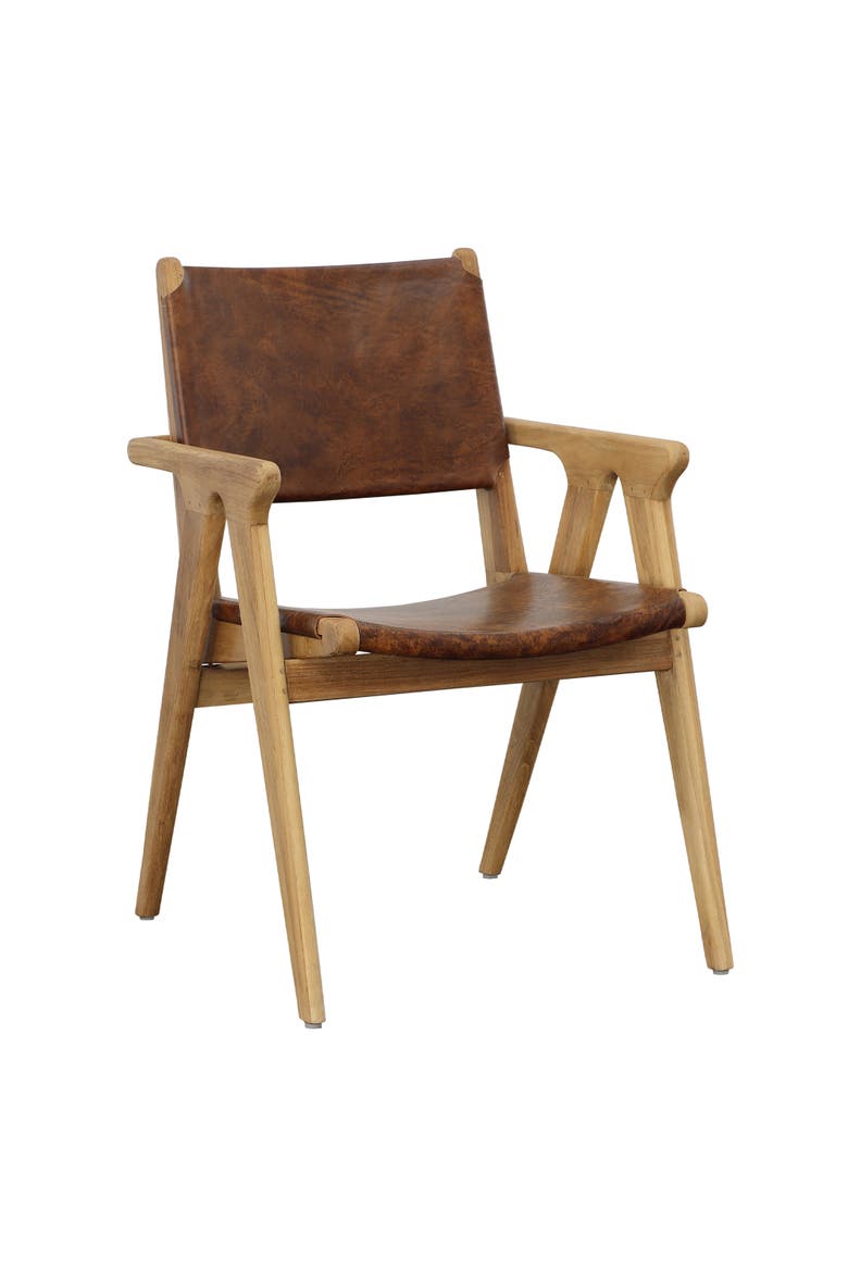 Odin Teak Wood & Genuine Leather Dining Chair, Main, color, Natural
