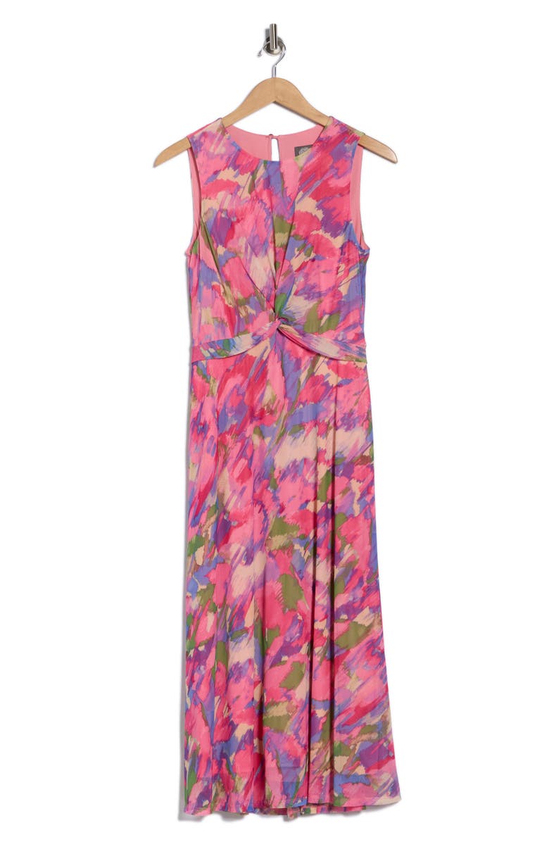 Vince Camuto Front Twist Mesh Midi Dress, Alternate, color, Pink Multi