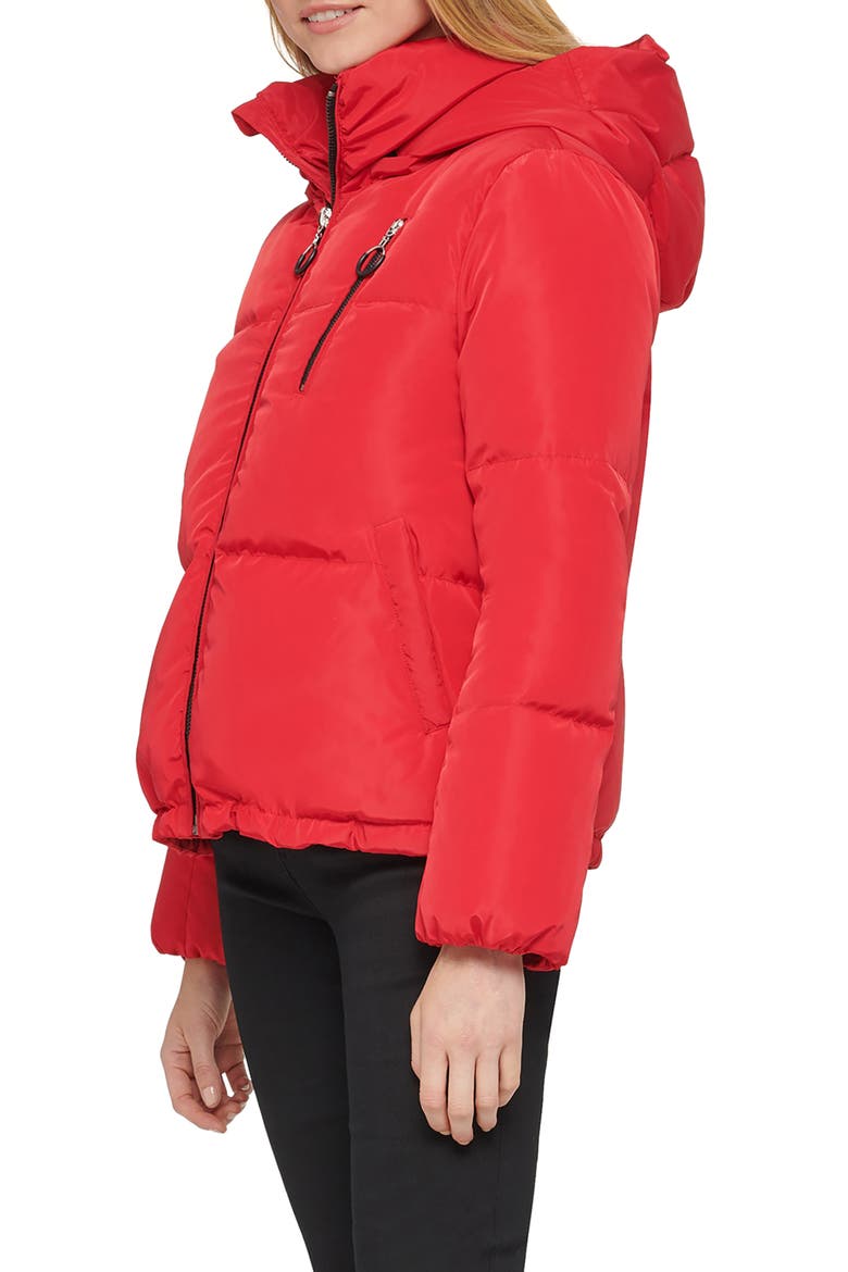 Cropped Hooded Puffer Coat, Alternate, color, RED