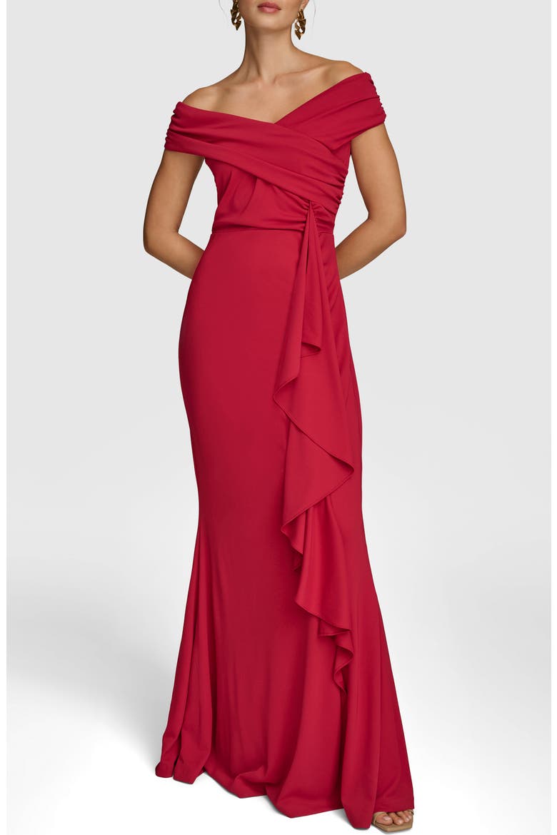 Ruffle Detail Off the Shoulder Gown, Main, color, METROPOLITAN