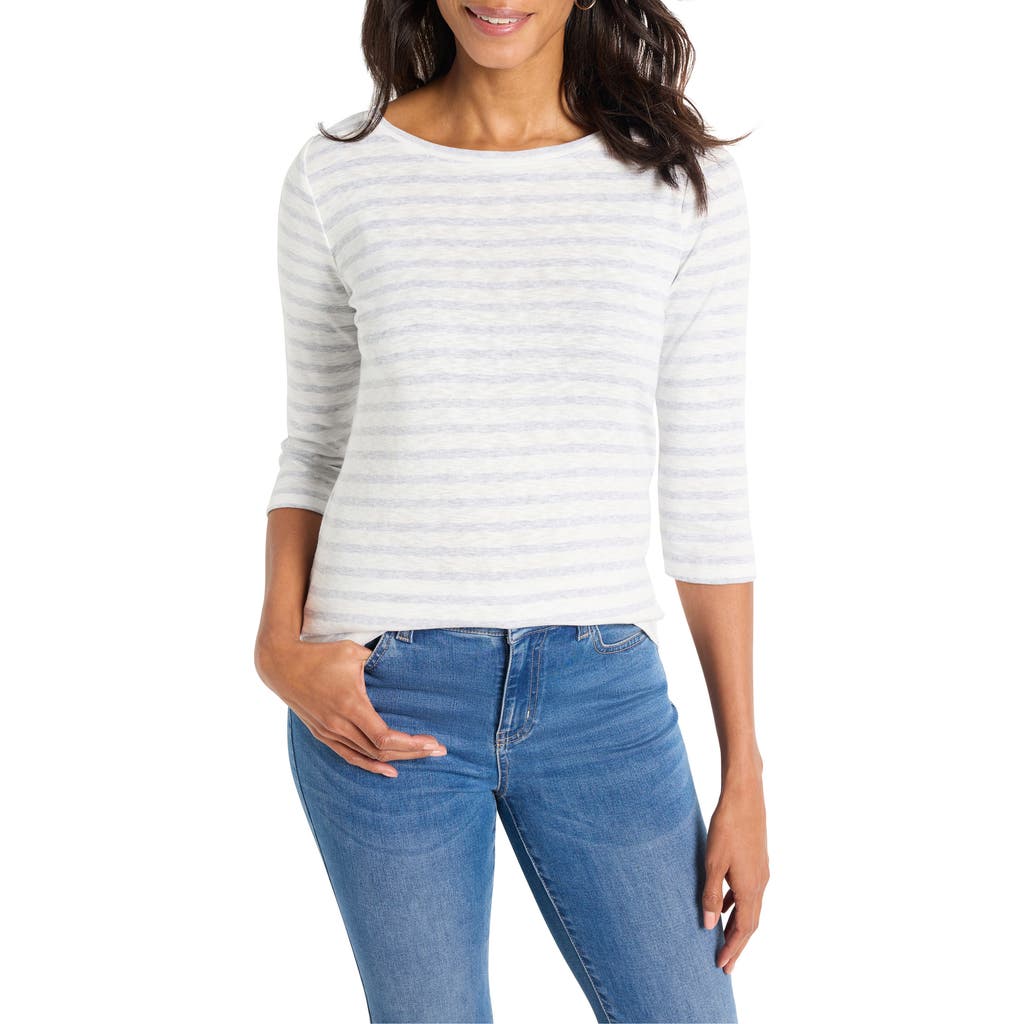 Nzt By Nic+zoe Three Quarter Sleeve Stripe Boat Neck Tee In Grey Multi