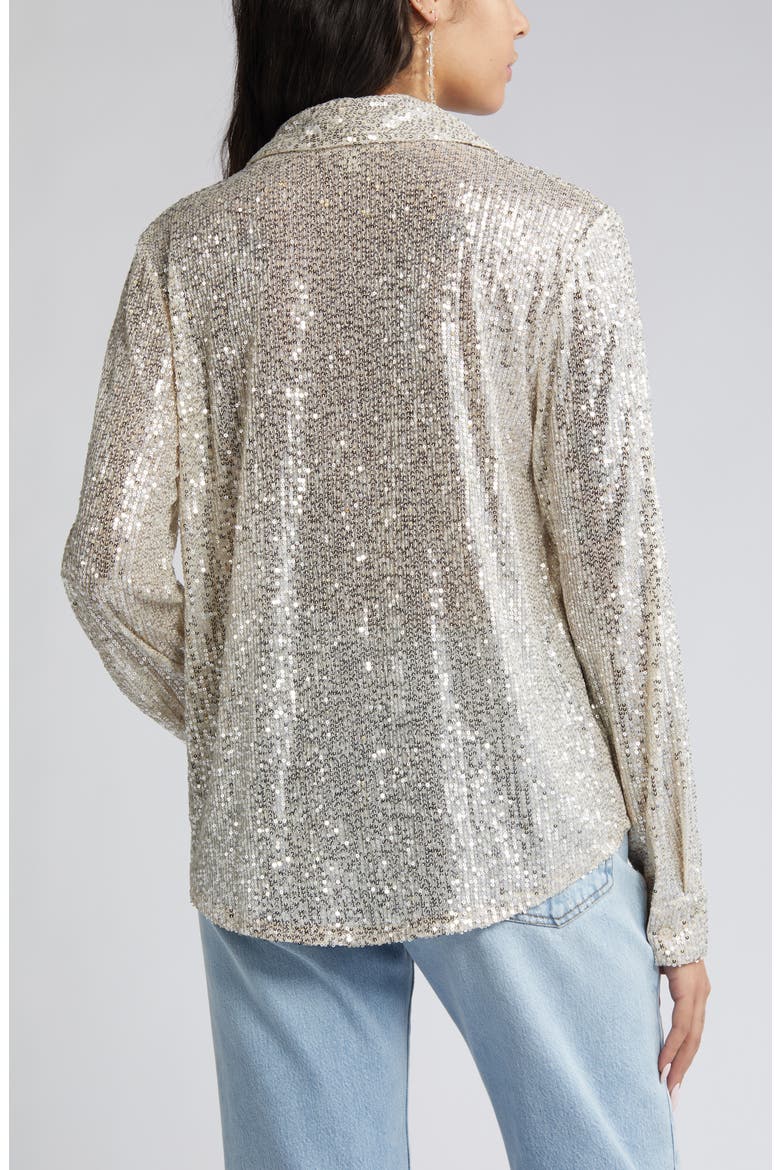 Sequin Button-Up Shirt, Alternate, color, SILVER
