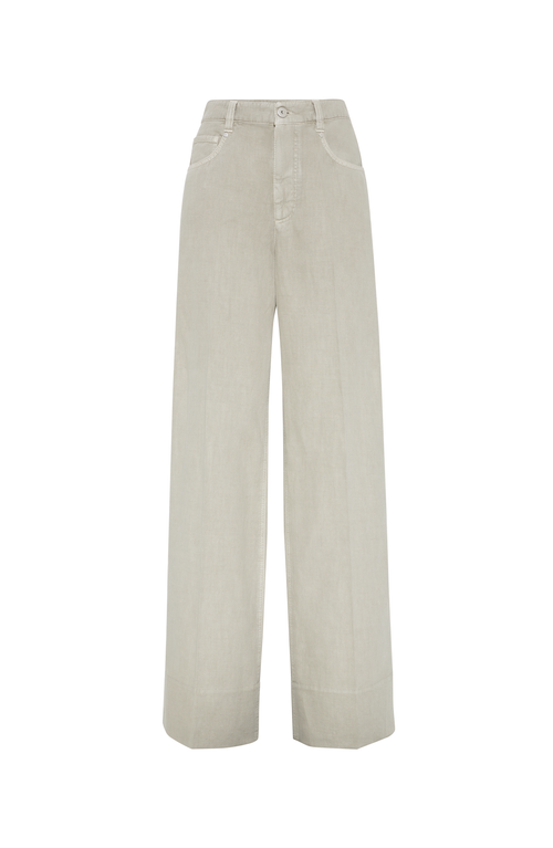Brunello Cucinelli Beige Twill Loose Trousers In Khaki