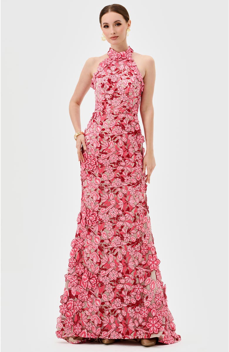 Bariano Salome High Neck Gown, Alternate, color, Pink