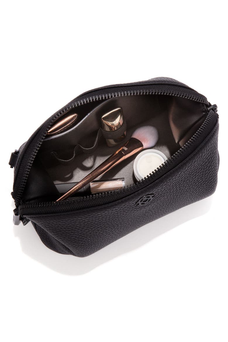 Large Lola Leather Cosmetics Pouch, Alternate, color, ONYX