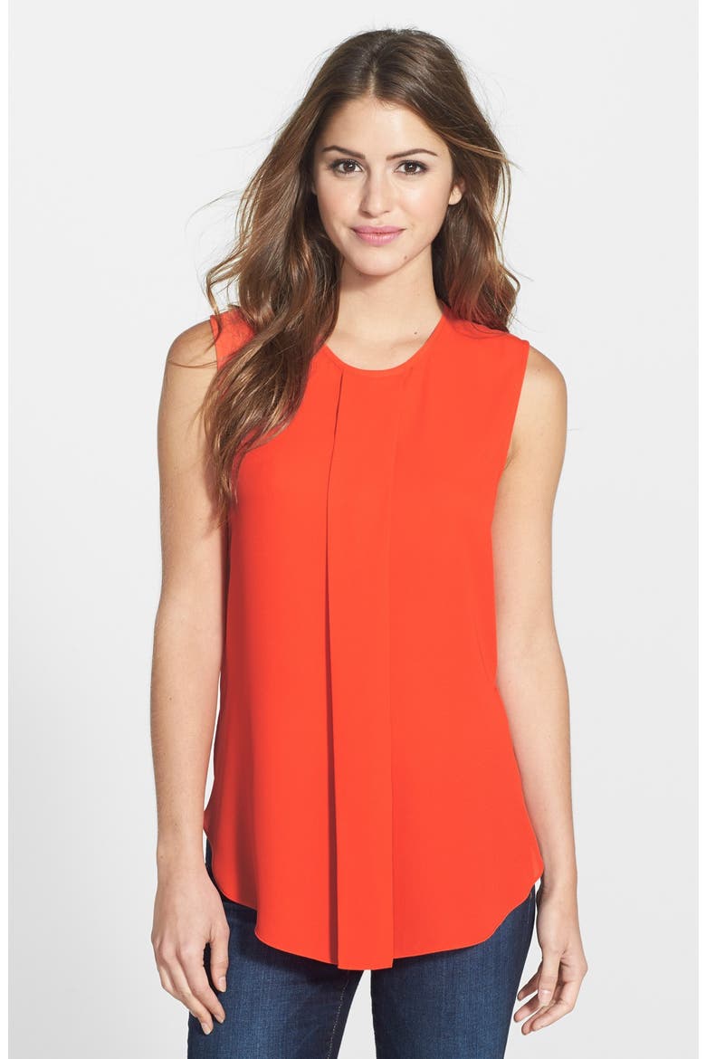 Center Pleat Sleeveless Blouse, Main, color, POPPY