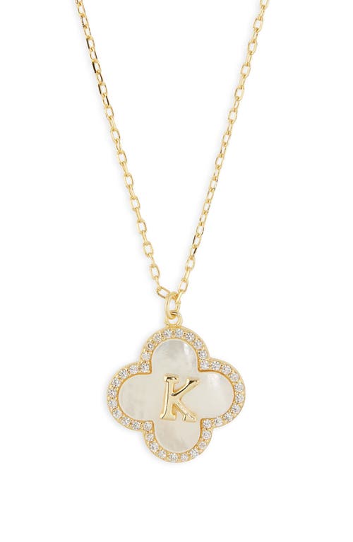 Argento Vivo Sterling Silver Clover Mother-of-pearl Initial Pendant Necklace In Gold