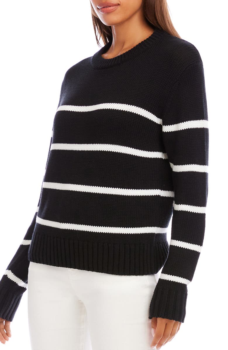 Karen Kane Stripe Crewneck Sweater, Alternate, color, Black/ Off White