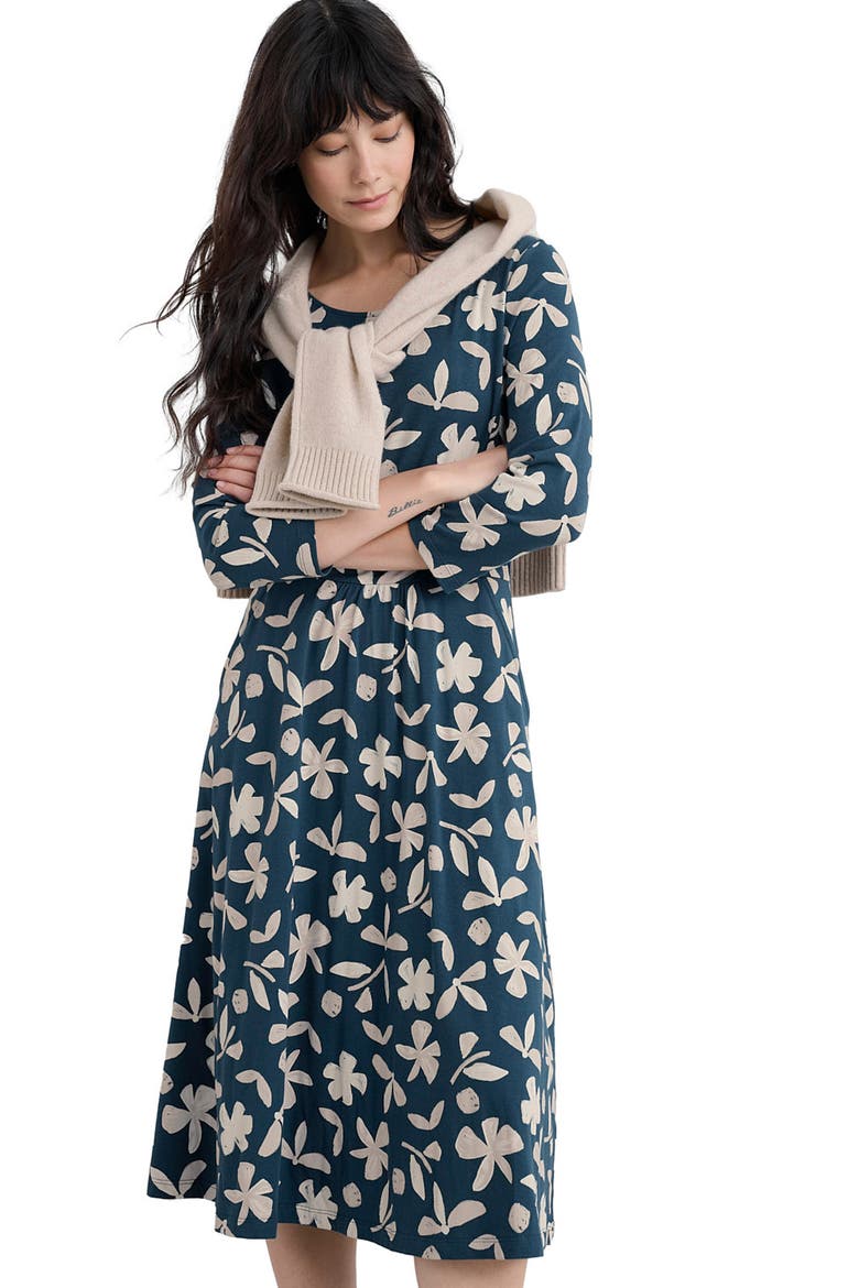 April Floral Stretch Organic Cotton Midi Dress, Alternate, color, ORGANIC SHAPES DARK LUGGER