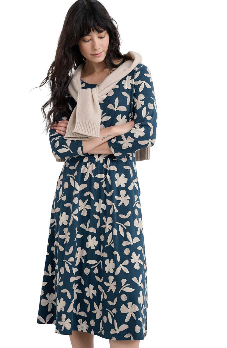 Seasalt Cornwall April Floral Stretch Organic Cotton Midi Dress, Alternate, color, Organic Shapes Dark Lugger