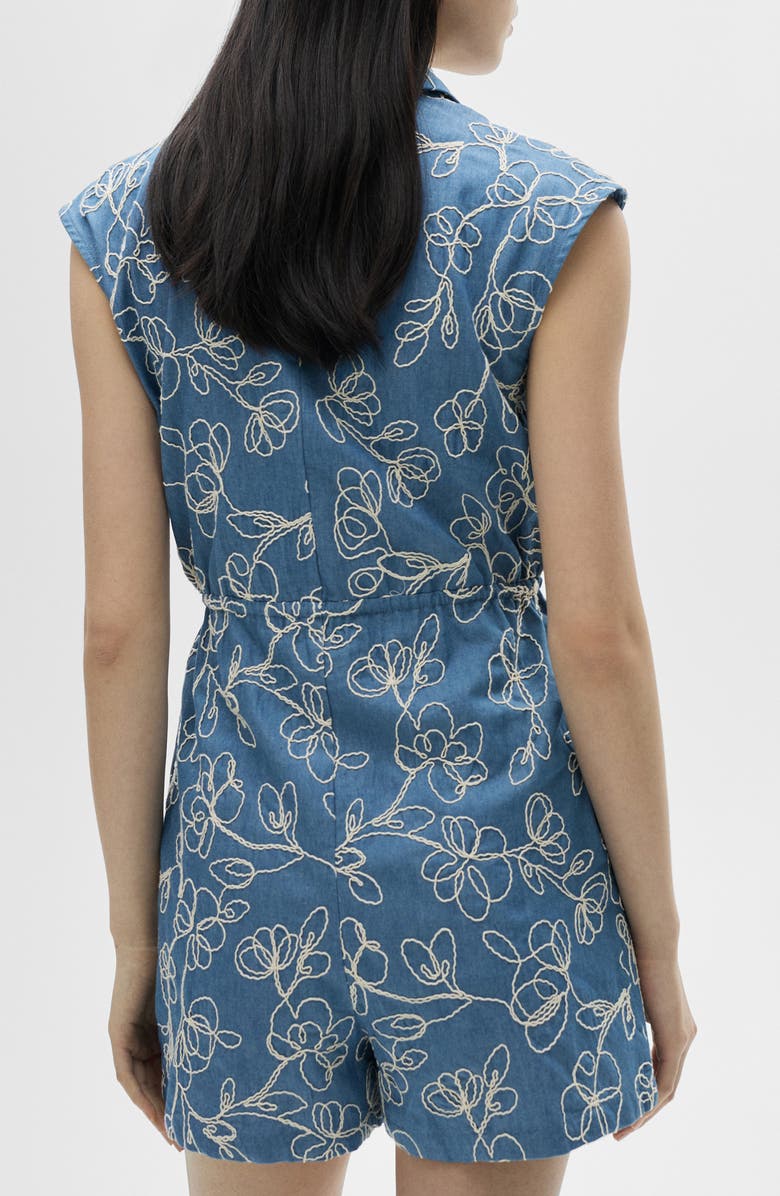 MANGO Floral Embroidered Denim Romper, Alternate, color, 