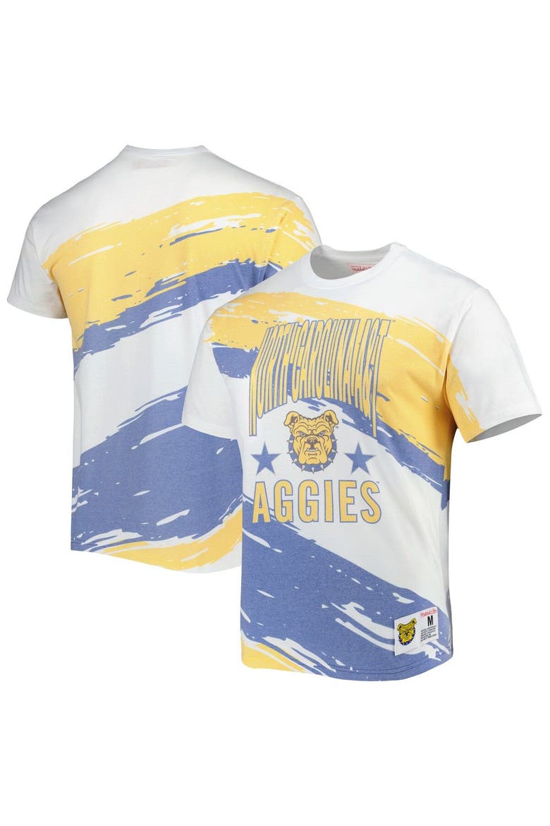 Men's Mitchell & Ness White North Carolina A&T Aggies Paintbrush Sublimated T-Shirt, Main, color, White