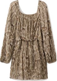 MANGO Animal Print Long Sleeve Minidress