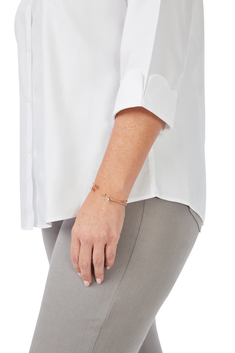 Gwen Three-Quarter Sleeve Cotton Button-Up Shirt, Alternate, color, WHITE