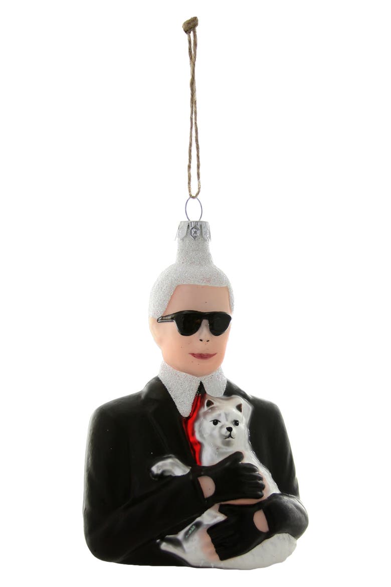 Karl Lagerfeld Glass Ornament, Main, color, WHITE/ BLACK MULTI