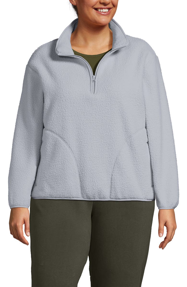 Lands' End Half Zip Cozy High Pile Fleece Pullover, Alternate, color, Pale Gray