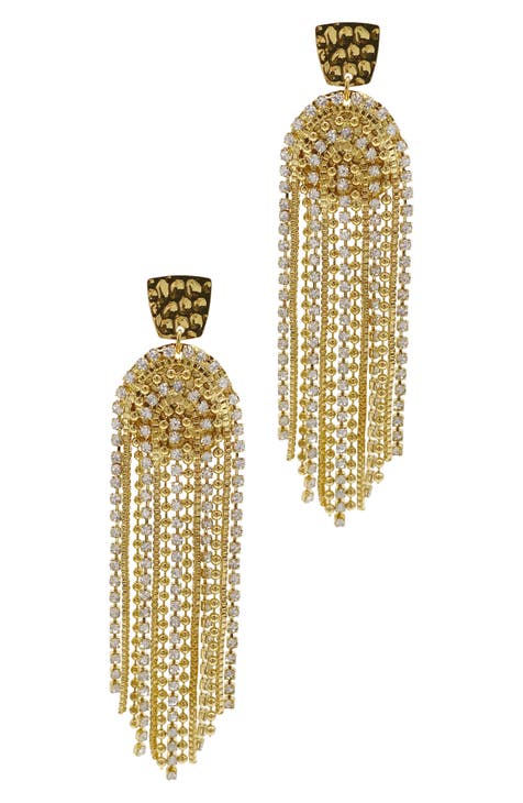 Fringe & Crystal Cascade Dangle Earrings