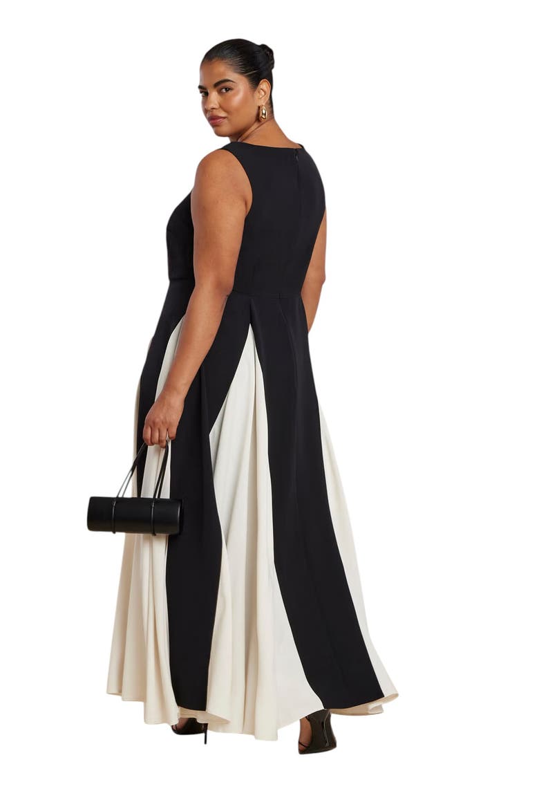 Black And White Godet Gown, Alternate, color, BLACK WHITE