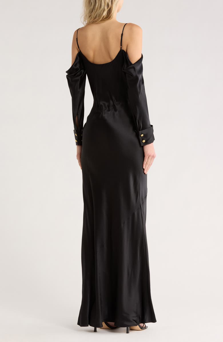 L'AGENCE Melly Cold Shoulder Long Sleeve Silk Dress, Alternate, color, Black