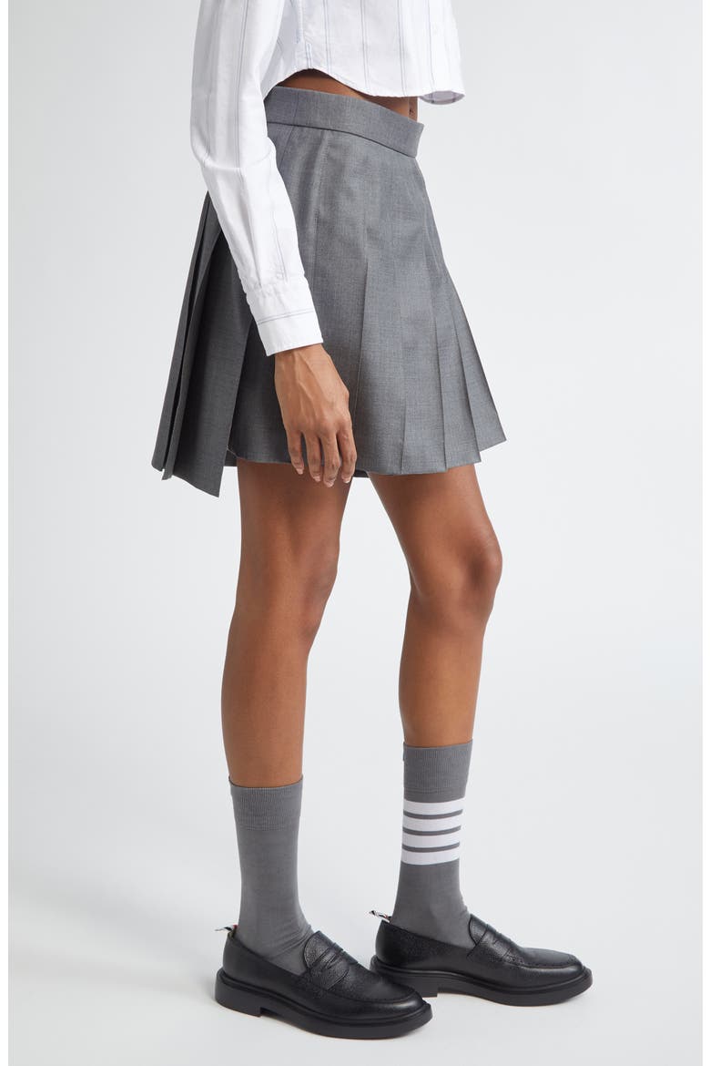 Drop Back Pleated Wool Miniskirt, Alternate, color, MEDIUM GREY