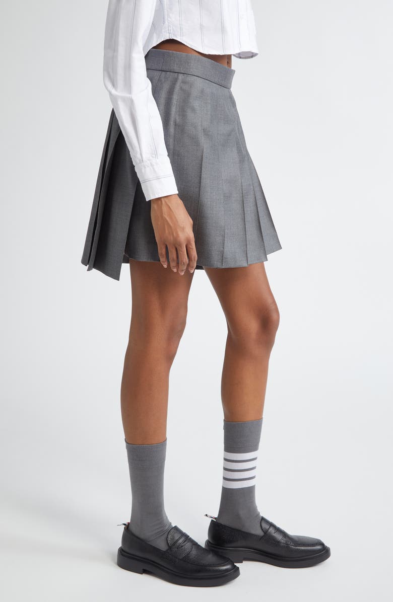 Thom Browne Drop Back Pleated Wool Miniskirt, Alternate, color, Medium Grey