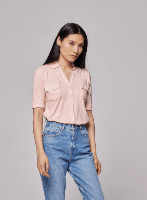 Stretch Linen 3/4 Sleeve Pocket Shirt