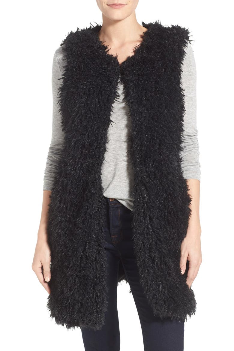 Faux Fur Long Vest, Alternate, color, RICH BLACK