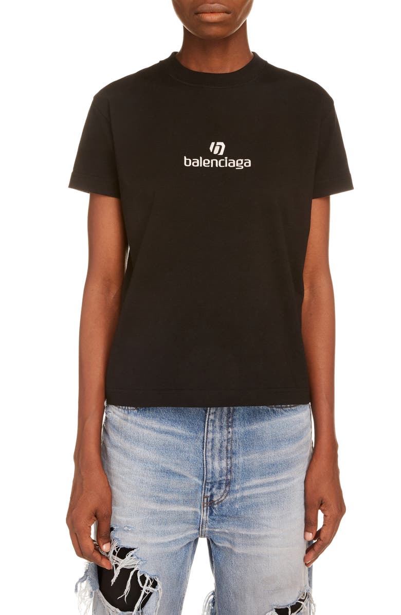 Balenciaga Sponsor Logo Embroidered Fitted T-Shirt, Main, color,